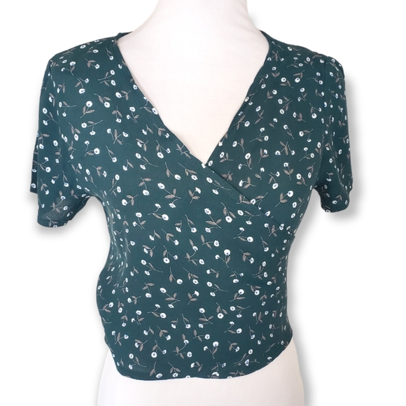 Brandy Melville Tops - Brandy Melville Rae Wrap Top Green Floral